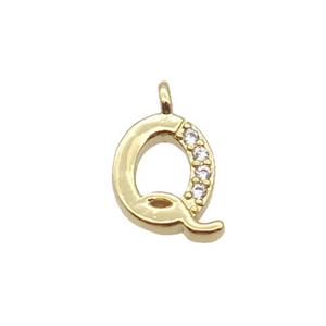 Copper Letter-Q Pendant Pave Zircon Gold Plated, approx 8mm