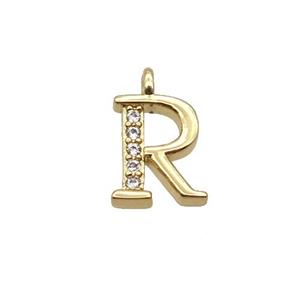 Copper Letter-R Pendant Pave Zircon Gold Plated, approx 8mm