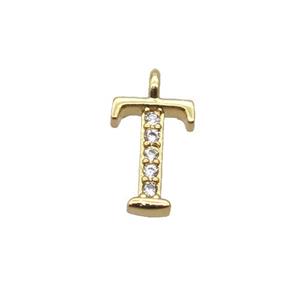 Copper Letter-T Pendant Pave Zircon Gold Plated, approx 8mm