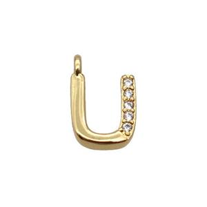 Copper Letter-U Pendant Pave Zircon Gold Plated, approx 8mm