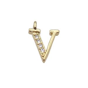 Copper Letter-V Pendant Pave Zircon Gold Plated, approx 8mm