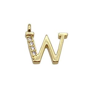 Copper Letter-W Pendant Pave Zircon Gold Plated, approx 8mm