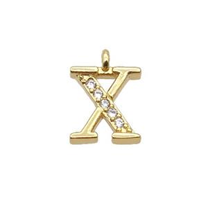 Copper Letter-X Pendant Pave Zircon Gold Plated, approx 8mm