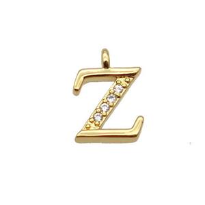 Copper Letter-Z Pendant Pave Zircon Gold Plated, approx 8mm