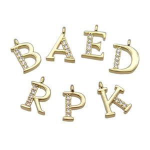 Copper Letter Pendant Pave Zircon Mix Alphabet Gold Plated, approx 8mm