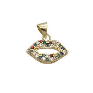 Copper Lips Pendant Pave Zircon Multicolor Gold Plated, approx 9-16mm