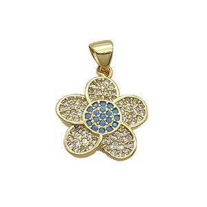 Copper Flower Pendant Pave Zircon Gold Plated, approx 16mm
