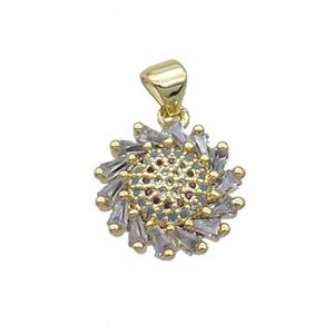 Copper Sunflower Pendant Pave Zircon Gold Plated, approx 15mm dia