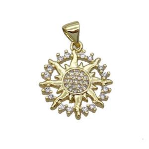Copper Sun Pendant Pave Zircon Gold Plated, approx 17mm dia