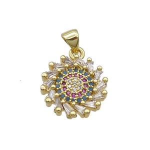Copper Sunflower Pendant Pave Zircon Gold Plated, approx 16mm dia