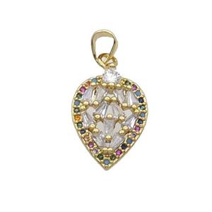 Copper Leaf Pendant Pave Zircon Gold Plated, approx 13-18.5mm