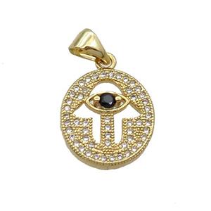 Copper Circle Pendant Pave Zircon Hamsahand Gold Plated, approx 14-15mm