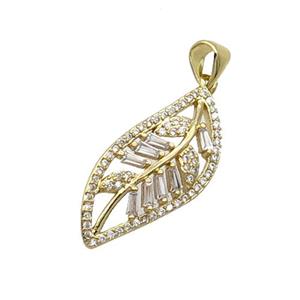 Copper Leaf Pendant Pave Zircon Gold Plated, approx 12-28mm