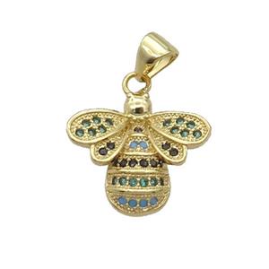 Copper Honeybee Pendant Pave Zircon Multicolor Gold Plated, approx 15-17mm