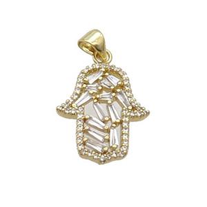 Copper Hamsahand Pendant Pave Zircon Gold Plated, approx 16.5-20mm