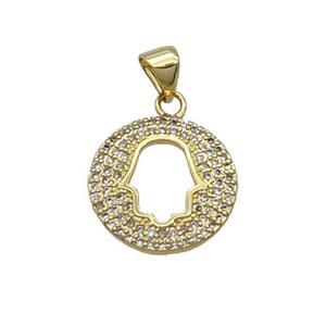 Copper Circle Pendant Pave Zircon Hand Gold Plated, approx 16mm dia