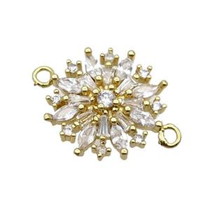 Copper Flower Connector Pave Zircon Gold Plated, approx 16.5mm dia