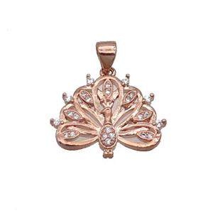 Copper Peacock Pendant Pave Zircon Rose Gold, approx 16-20mm