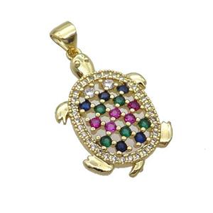 Copper Tortoise Pendant Pave Zircon Multicolor Gold Plated, approx 17-24mm