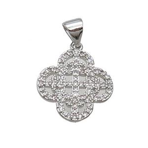 Copper Clover Pendant Pave Zircon Platinum Plated, approx 15mm