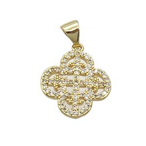 Copper Clover Pendant Pave Zircon Gold Plated, approx 15mm