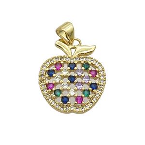 Copper Apple Pendant Pave Zircon Multicolor Gold Plated, approx 18-21mm