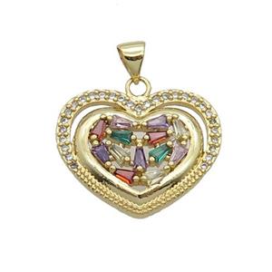Copper Heart Pendant Pave Zircon Multicolor Gold Plated, approx 23mm