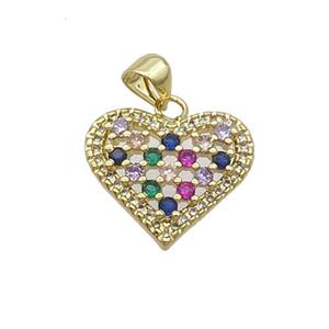 Copper Heart Pendant Pave Zircon Multicolor Gold Plated, approx 18mm