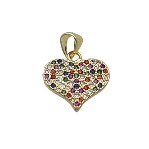 Copper Heart Pendant Pave Zircon Multicolor Gold Plated, approx 15mm