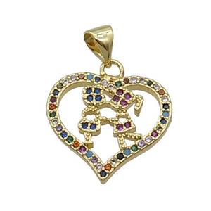 Copper Heart Pendant Pave Zircon Couple Multicolor Gold Plated, approx 18mm
