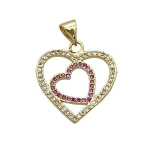 Copper Heart Pendant Pave Zircon Gold Plated, approx 19mm