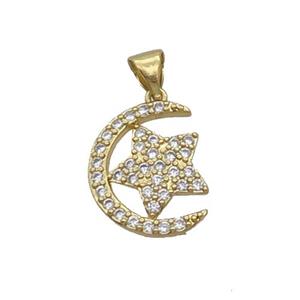 Copper Moon Pendant Pave Zircon Star Gold Plated, approx 13-16mm