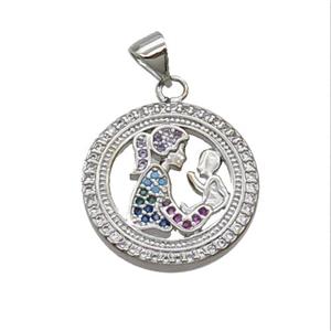 Copper Mother LoverBaby Pendant Pendant Pave Zircon Multicolor Platinum Plated, approx 19mm dia