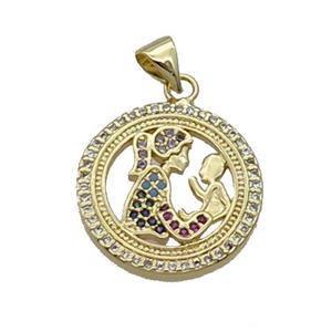Copper Mother LoverBaby Pendant Pendant Pave Zircon Multicolor Gold Plated, approx 19mm dia