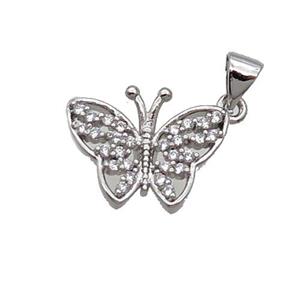 Copper Butterfly Pendant Pave Zircon Platinum Plated, approx 13-17mm