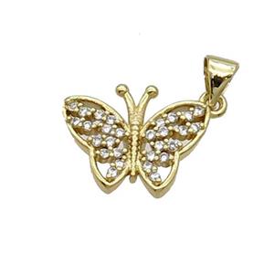 Copper Butterfly Pendant Pave Zircon Gold Plated, approx 13-17mm