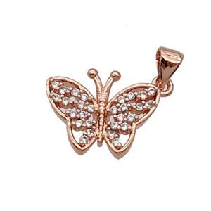 Copper Butterfly Pendant Pave Zircon Rose Gold, approx 13-17mm