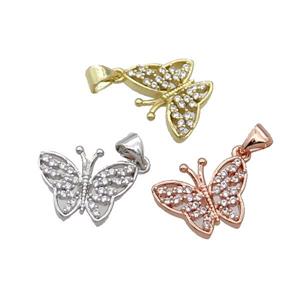 Copper Butterfly Pendant Pave Zircon Mixed, approx 13-17mm