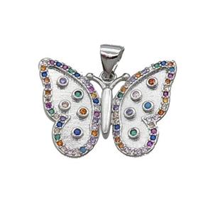 Copper Butterfly Pendant Pave Zircon Multicolor Platinum Plated, approx 17-23mm