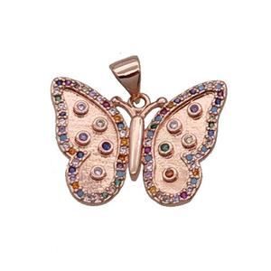 Copper Butterfly Pendant Pave Zircon Multicolor Rose Gold, approx 17-23mm