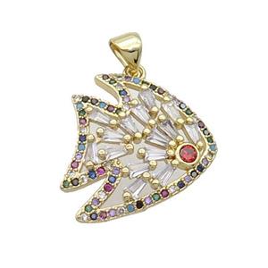 Copper Goldfish Pendant Pave Zircon Multicolor Gold Plated, approx 21mm