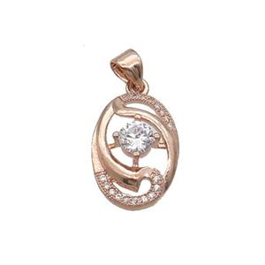Copper Oval Pendant Pave Zircon Rose Gold, approx 12-18mm