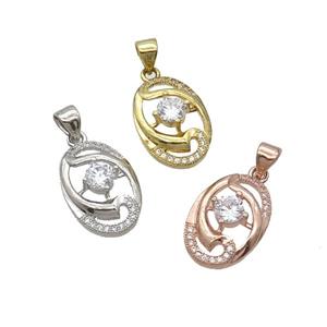 Copper Oval Pendant Pave Zircon Mixed, approx 12-18mm