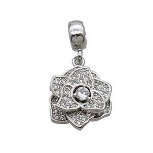 Copper Roseflower Pendant Pave Zircon Platinum Plated, approx 14mm, 7.5mm, 5mm hole