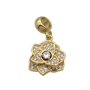 Copper Roseflower Pendant Pave Zircon Gold Plated, approx 14mm, 7.5mm, 5mm hole