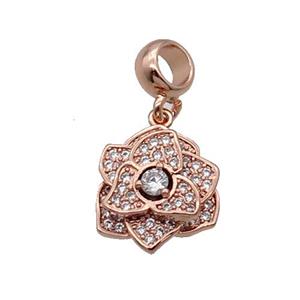 Copper Roseflower Pendant Pave Zircon Rose Gold, approx 14mm, 7.5mm, 5mm hole
