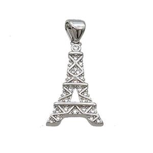 Copper Eiffel Tower Pendant Pave Zircon Platinum Plated, approx 12-20mm