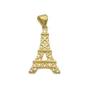 Copper Eiffel Tower Pendant Pave Zircon Gold Plated, approx 12-20mm