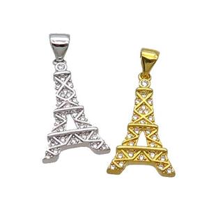 Copper Eiffel Tower Pendant Pave Zircon Mixed, approx 12-20mm