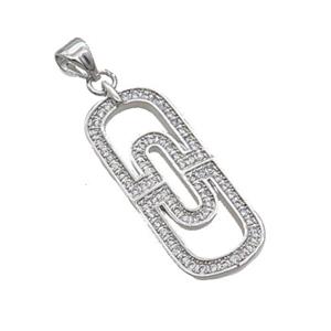 Copper Rectangle Pendant Pave Zircon Platinum Plated, approx 12-28mm